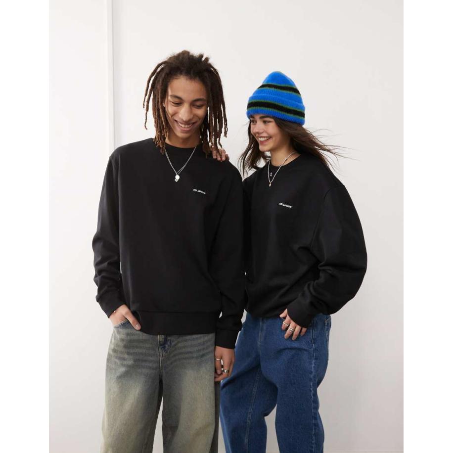 COLLUSION Unisex - Sweatshirt met logoprint in zwart Zwart