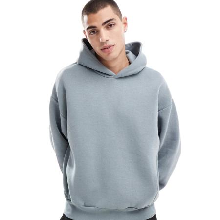 Bershka - Rechte hoodie in lichtblauw-Grijs