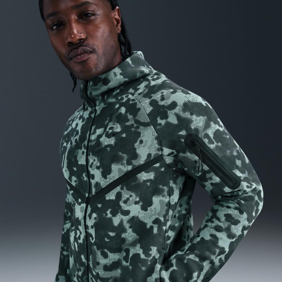 Nike Tech Windrunner herenjack van fleece met rits en camouflageprint - Groen Groen