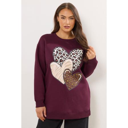 Yours Curve Bordeauxrode Triple Heart Print Sweatshirt Size 58-60