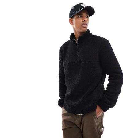 Brave Soul - Oversized borg sweatshirt met korte rits in zwart