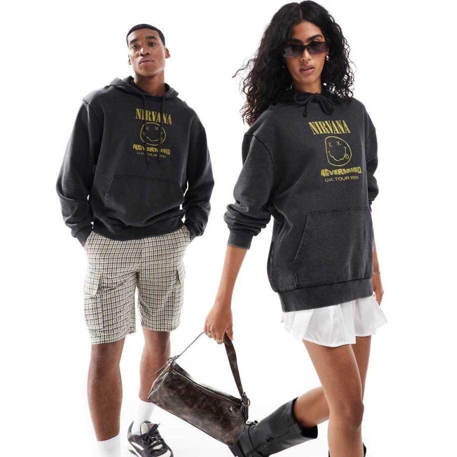 ASOS DESIGN - Uniseks oversized hoodie met gelicenseerde Nirvana prints en borduursels in zwart Zwart