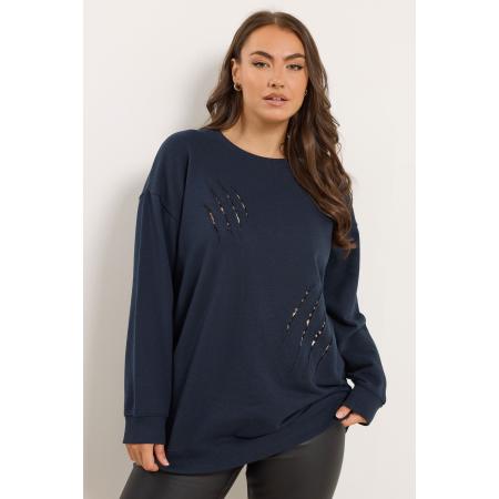 Yours Curve Marineblauwe Luipaardprint Sweatshirt Met Slash Size 58-60
