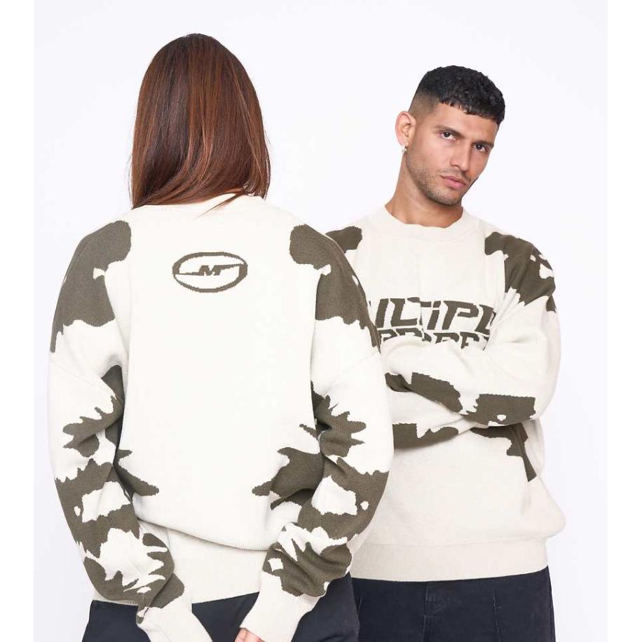 Multiply Apparel - Urban - Oversized gebreide sweater in wit-Neutraal Multicolor