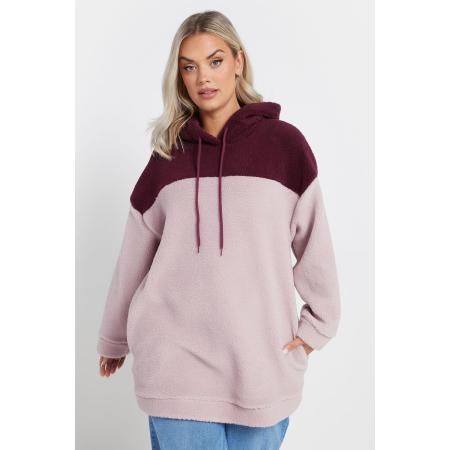 Yours Hoodie Van Fleece Met Kleurvlakken In Lichtroze/Bordeauxrood Size 58-60