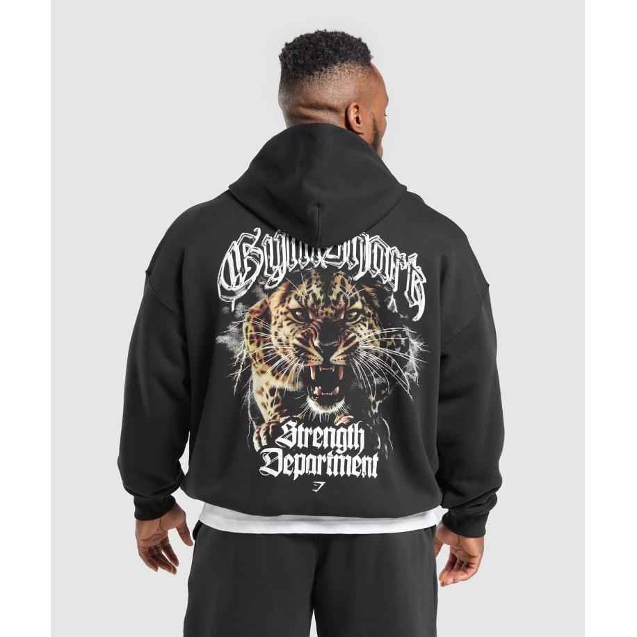 Gymshark Strength Department Animal Oversized Hoodie Black Zwart