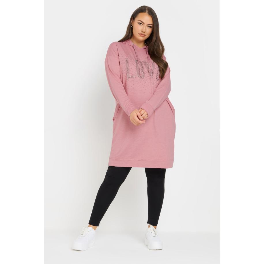 Yours Hoodiejurk Met 'Love' Slogan En Diamantjes In Roze Size 58-60 Roze