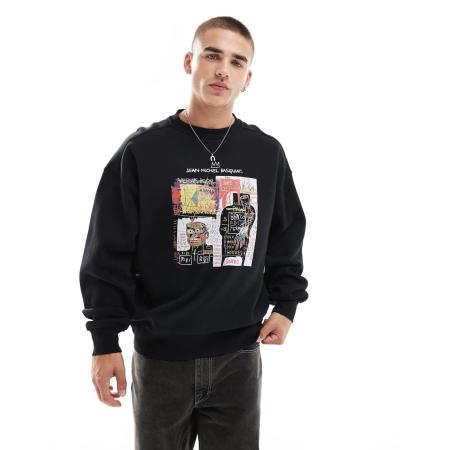 Cotton On - Ruimvallend sweatshirt met Basquiat kunstprint in zwart