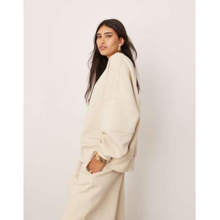 ASOS EDITION Sweatshirt van premium zware stof met siernaden in gebroken wit-Veelkleurig