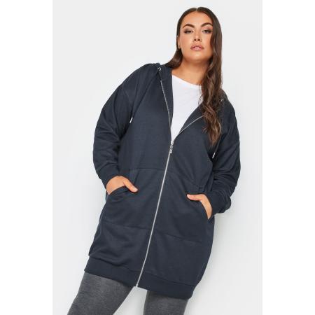 Yours Lange Hoodie Met Rits & Zakken In Donkerblauw Size 54-56