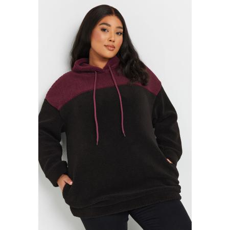 Yours Hoodie Van Fleece Met Kleurvlakken In Zwart/Bordeauxrood Size 58-60