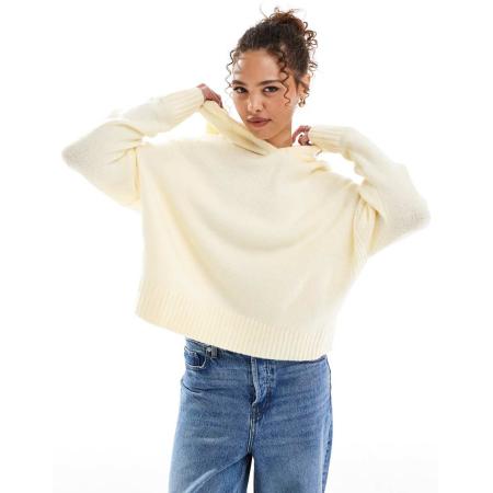 ASOS DESIGN Gebreide hoodie met ronde zoom in lichtgeel
