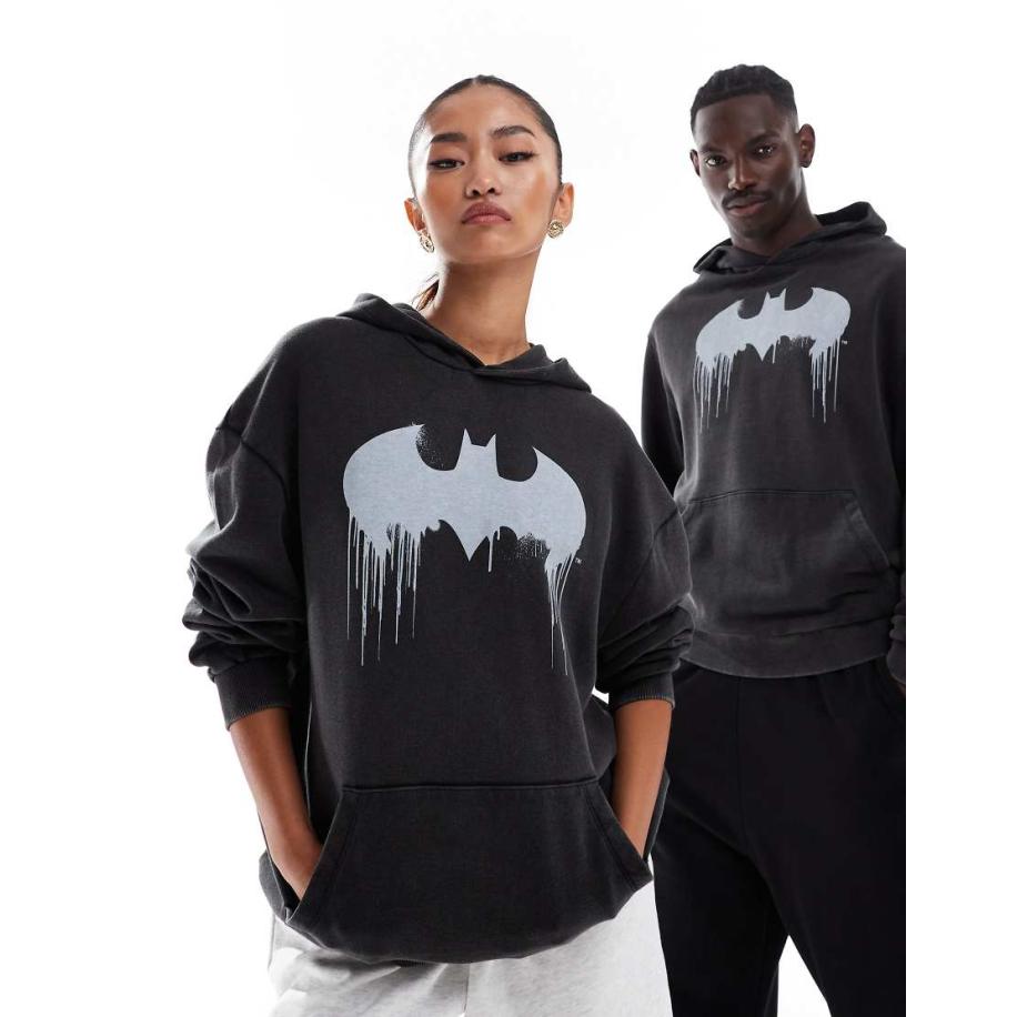ASOS DESIGN - Oversized uniseks hoodie met Batman-print in zwart met wassing Zwart