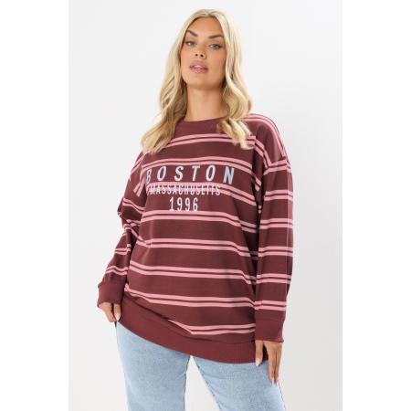 Yours Curve Rode Boston Slogan Strepen Sweatshirt Size 62-64