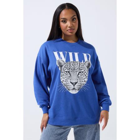 Limited Collection Plus Size Blue 'Wild' Leopard Graphic Sweatshirt Size 58-60