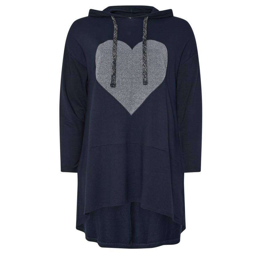 Yours Curve Blauwe Longline Hoodie Met Hartjesprint Size 58-60 Blauw