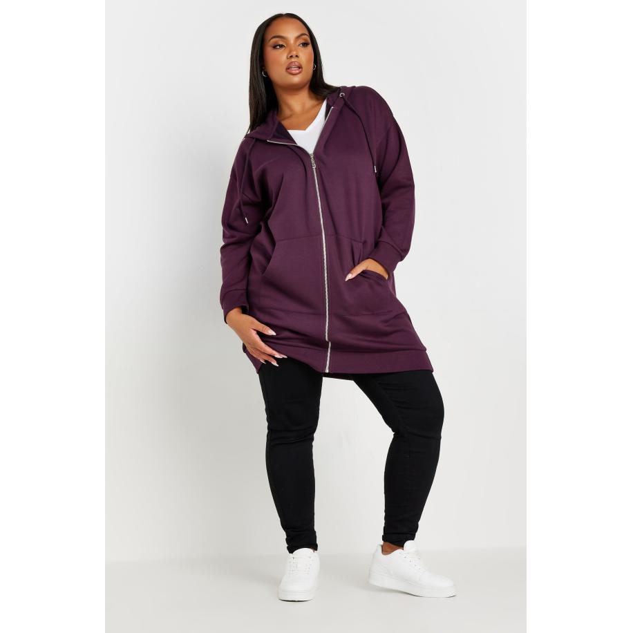 Yours Lange Hoodie Van Katoenmix Met Ritssluiting In Paars Size 62-64 Paars
