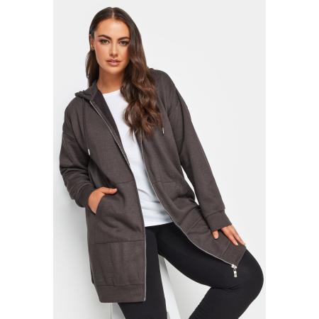 Yours Lange Hoodie Met Rits & Zakken In Donkergrijs Size 44