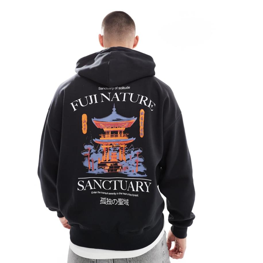 Only & Sons - Oversized hoodie met print op de achterkant in zwart Zwart