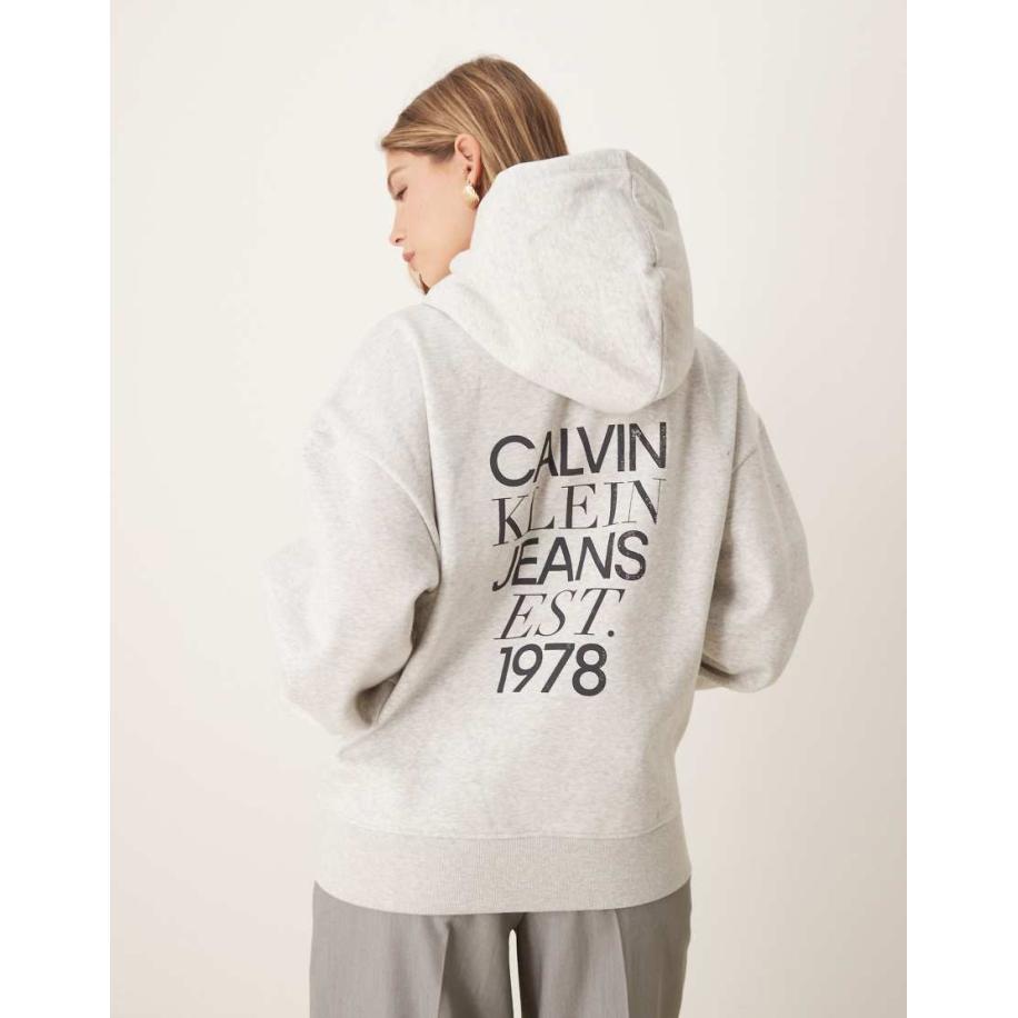 Calvin Klein Jeans Ruimvallende hoodie met print op de achterkant in grijs Grijs
