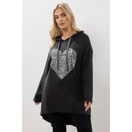 Yours Curve Zwarte Lange Hoodie Met Hartenprint Size 54-56