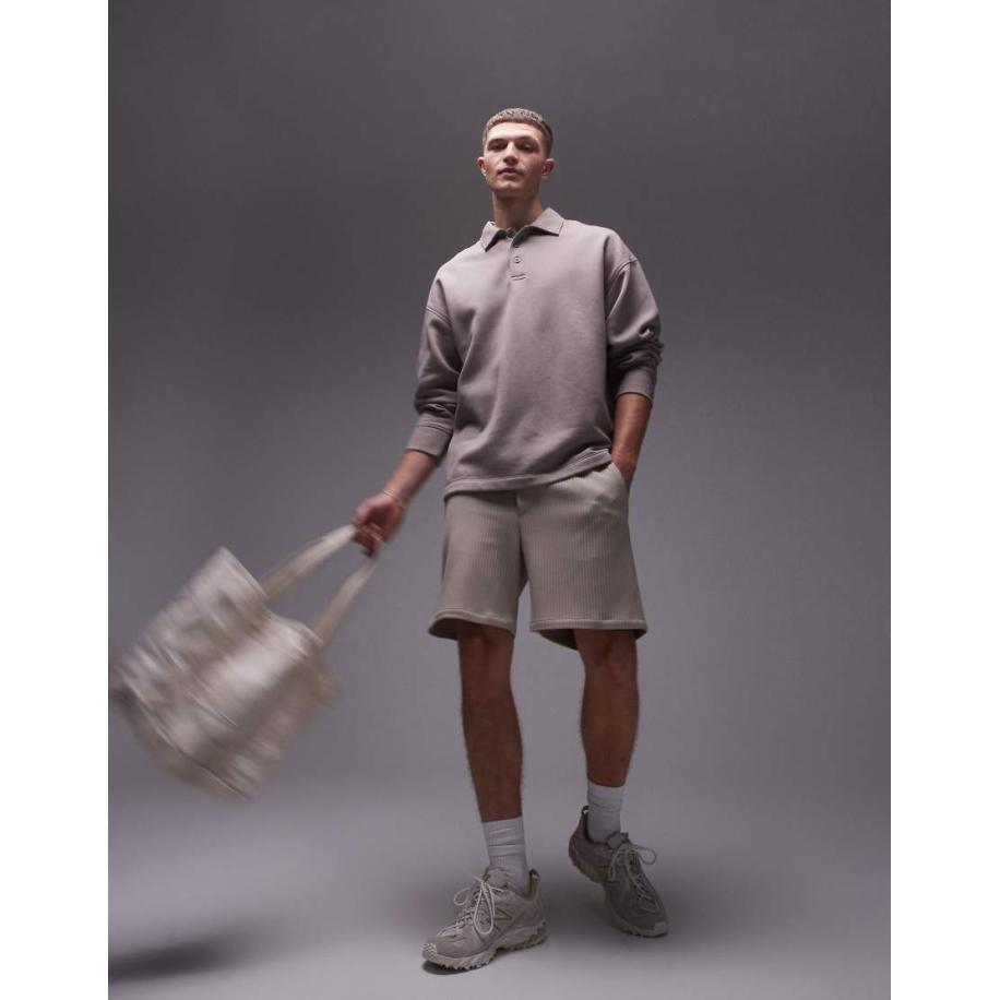 Topman - Oversized sweatshirt met polokraag in stone-Neutraal Multicolor