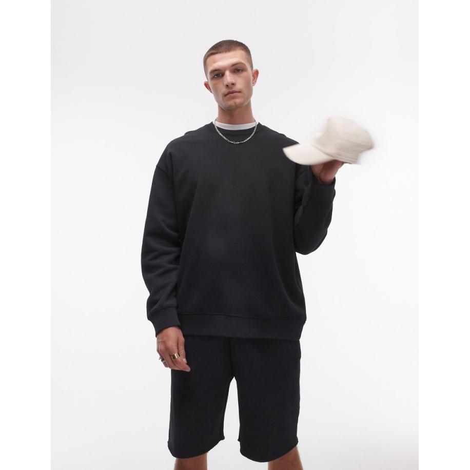 Topman - Oversized sweatshirt in zwart met wassing-Blauw Blauw