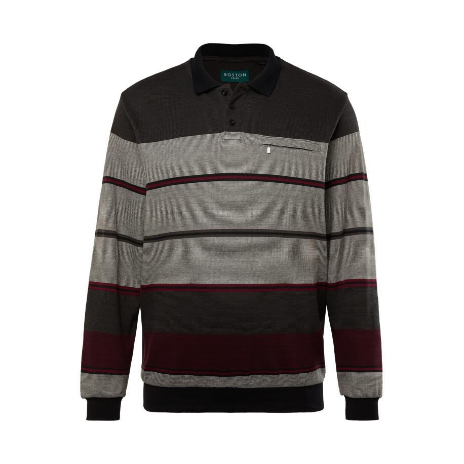 Boston Park Boston Park Sweatshirt lichtgrijs / karmijnrood / zwart -