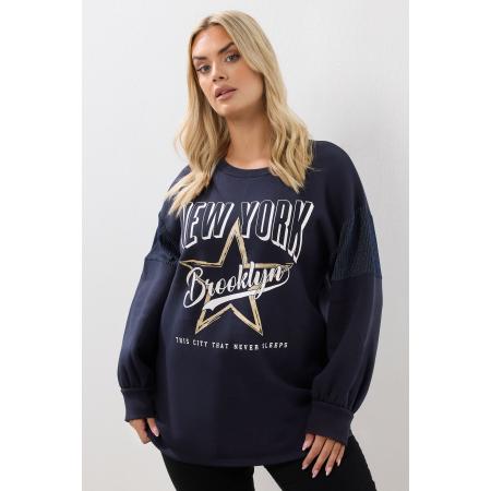 Yours Curve Marineblauwe 'New York' Slogan Sweatshirt Size 58-60