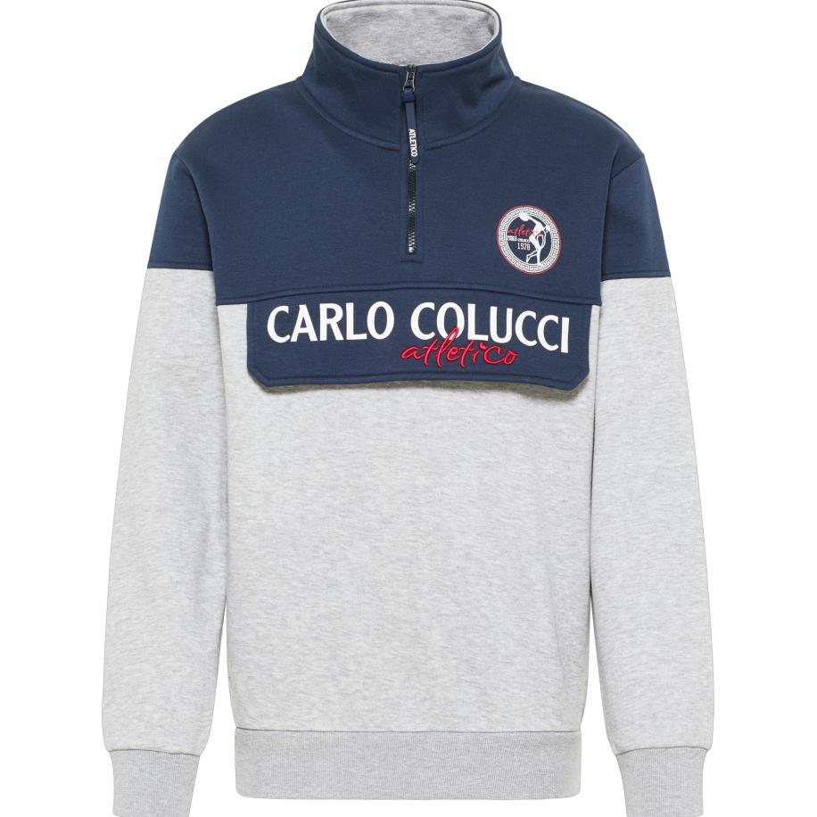 carlo colucci Carlo Colucci Sweatshirt De Pian duifblauw / lichtgrijs / rood / wit -