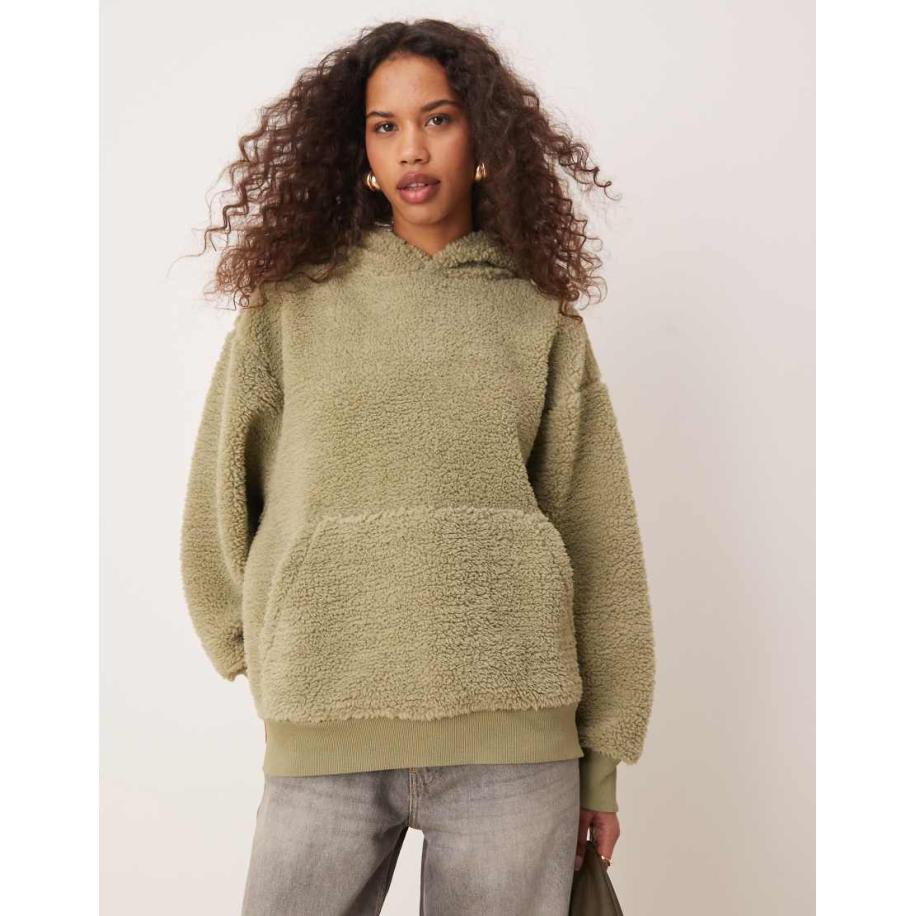 ASOS DESIGN Oversized borg hoodie in saliegroen Groen
