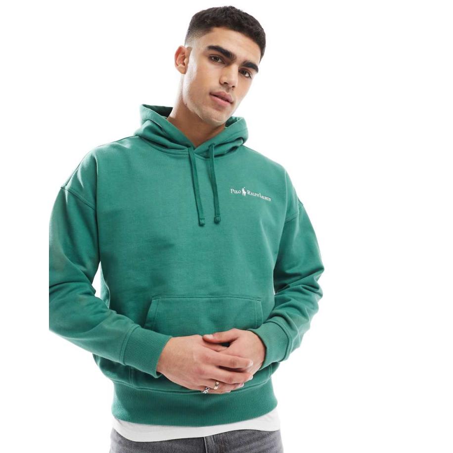Polo Ralph Lauren - Ruimvallende oversized hoodie van zware fleece met geschreven logo in middengroen Groen