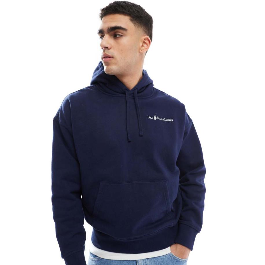 Polo Ralph Lauren - Ruimvallende oversized hoodie van zware fleece met geschreven logo in marineblauw Blauw