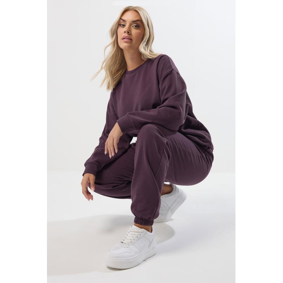 Yours Curve Paarse Crew Neck Sweatshirt & Jogger Set Size 54-56 Paars
