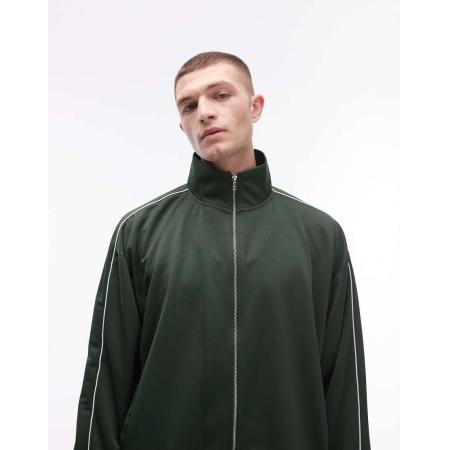 Topman - Oversized sweatshirt met ritssluiting en dubbele bies in sportief groen, deel van co-ord set
