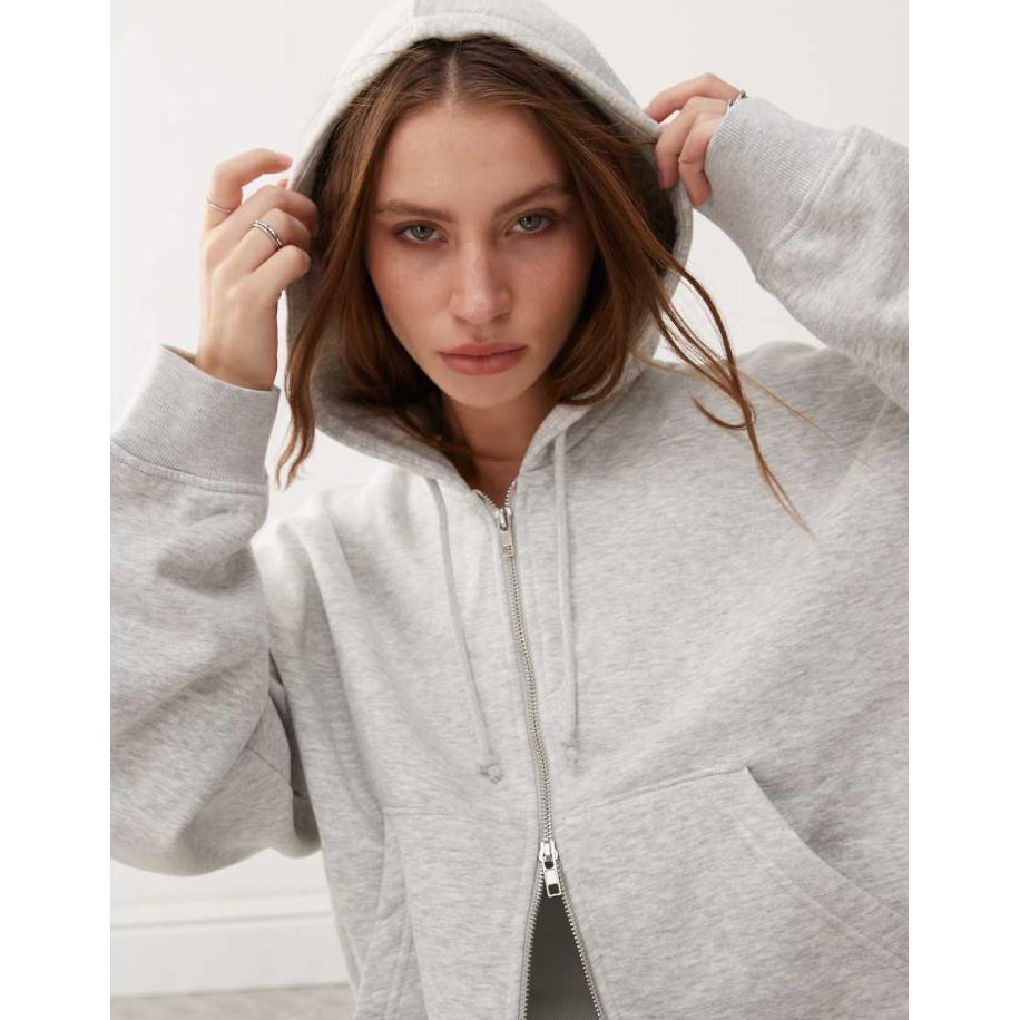 Weekday Essence Rechte hoodie met ritssluiting in grijs Grijs