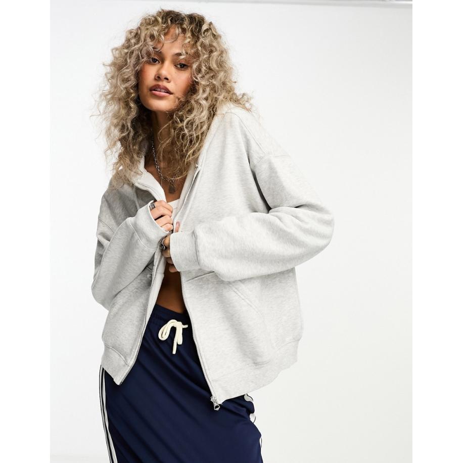 Weekday Essence Standaard hoodie met rits in grijs Grijs