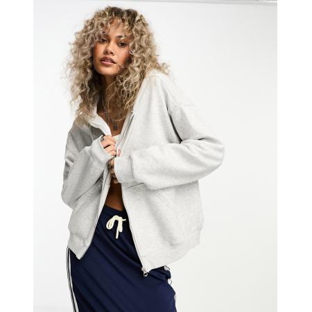 Weekday Essence Standaard hoodie met rits in grijs