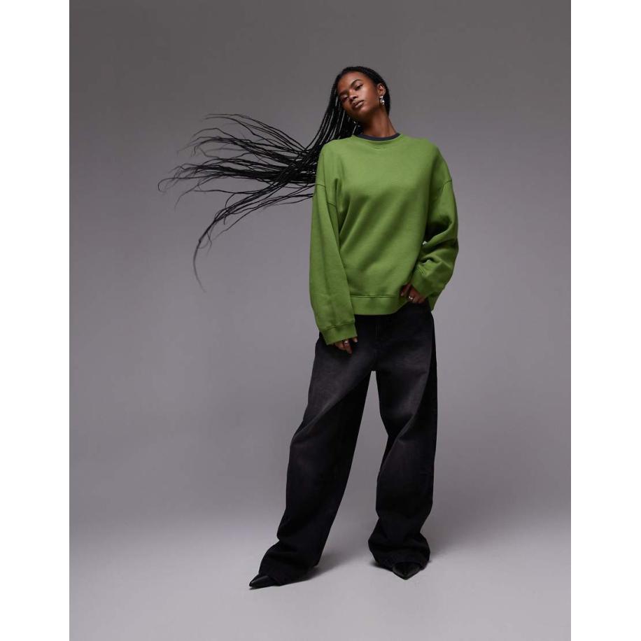 Topshop Premium sweater met naaddetail in groen Groen