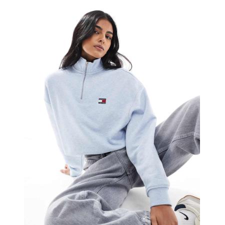 Tommy Jeans Cropped top met badge en 1/4 rits in babyblauw