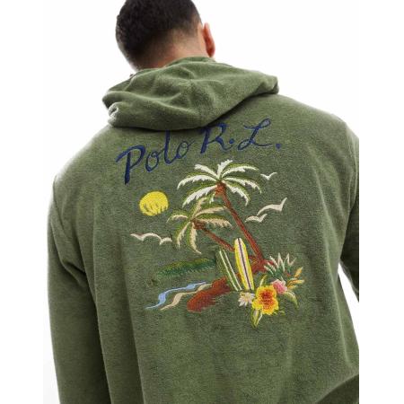 Polo Ralph Lauren - Lichtgewicht hoodie van katoenen badstrof met borduurwerk in mid groen