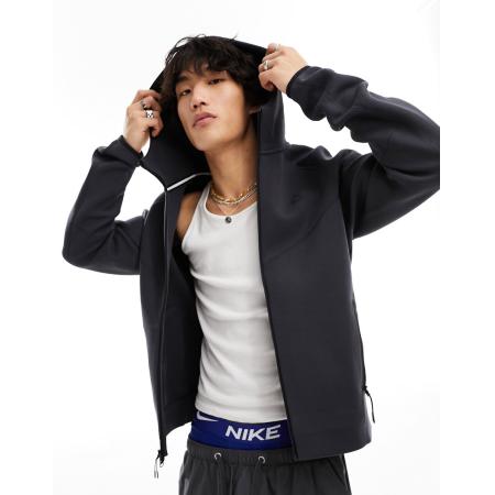Nike - Tech - Hoodie van fleece met ritssluiting in donkergrijs
