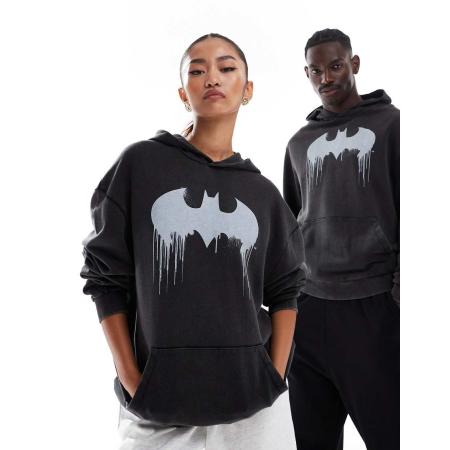 ASOS DESIGN - Oversized uniseks hoodie met Batman-print in zwart met wassing