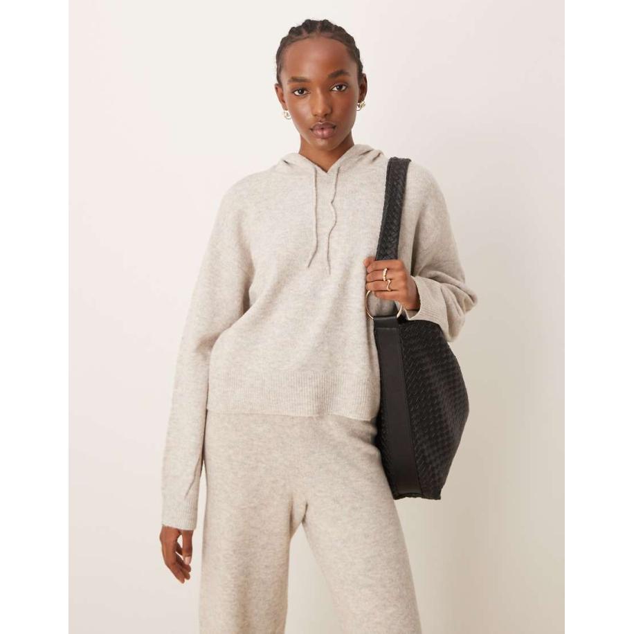JDY Ruimvallende gebreide hoodie in crème, deel van co-ord set-Wit Wit