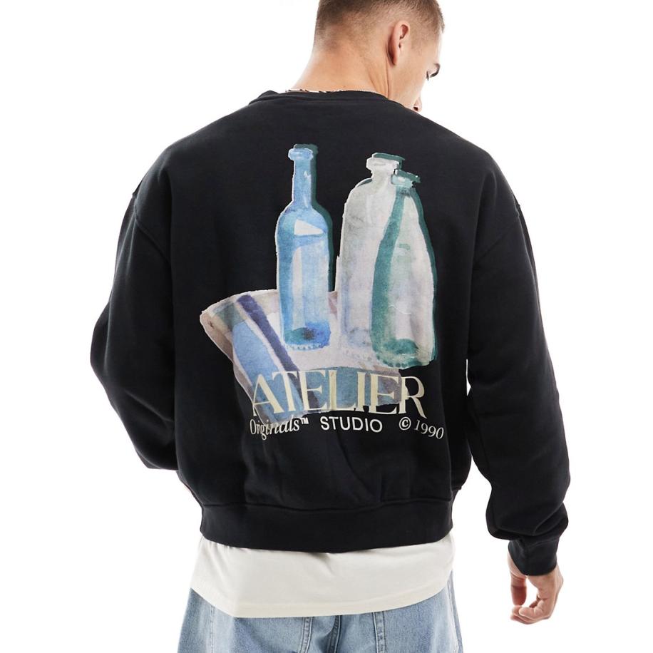 Jack & Jones - Oversized sweater met flessenprint op de achterkant in zwart Zwart