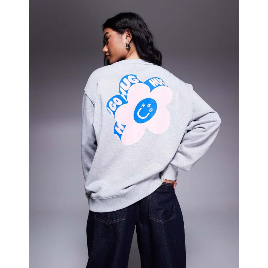 HUGO Blue Oversized sweatshirt met bloemenprint in grijs Grijs
