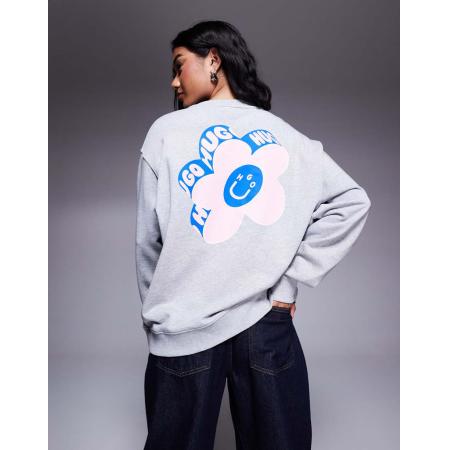 HUGO Blue Oversized sweatshirt met bloemenprint in grijs