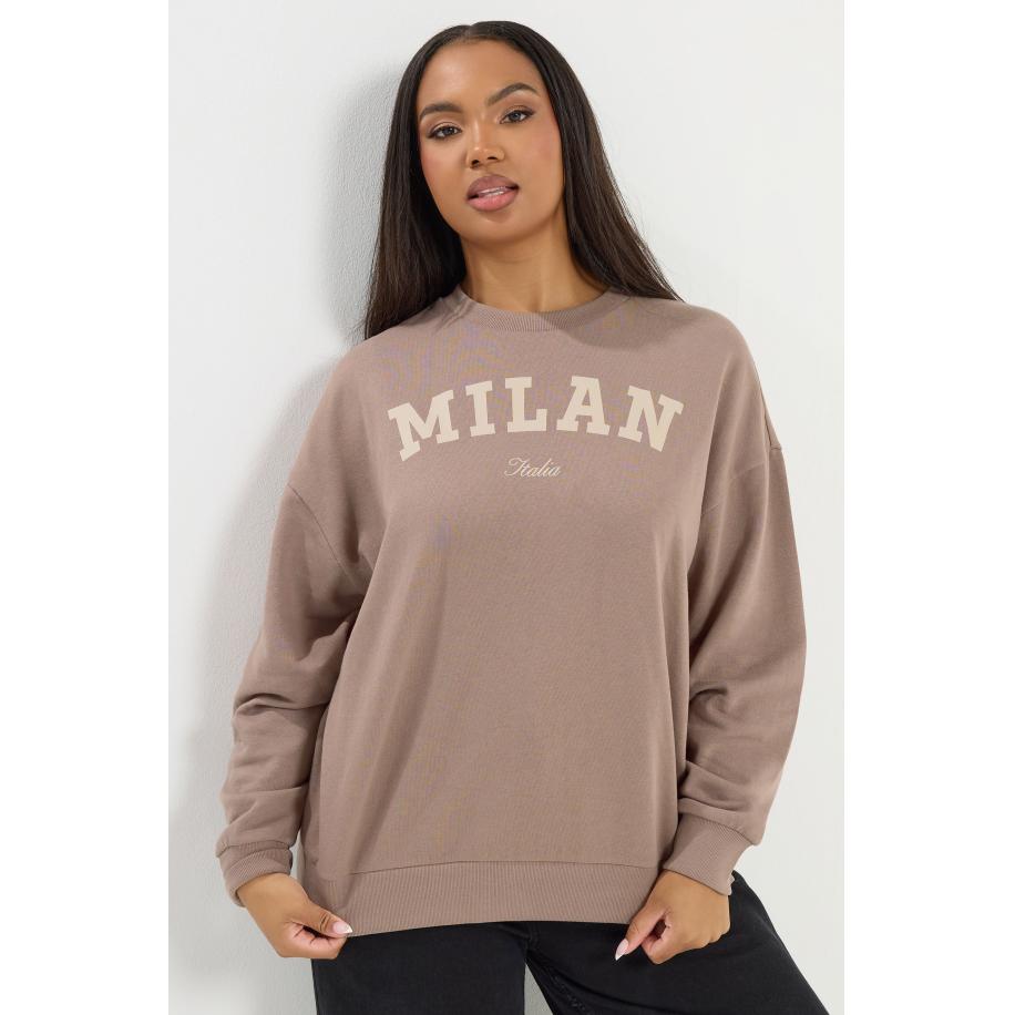 Yours Plus Size Brown 'Milan' Slogan Sweatshirt Size 66-68 Bruin