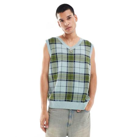 Vans - Almondwood - Geruite spencer in grijs en groen-Veelkleurig