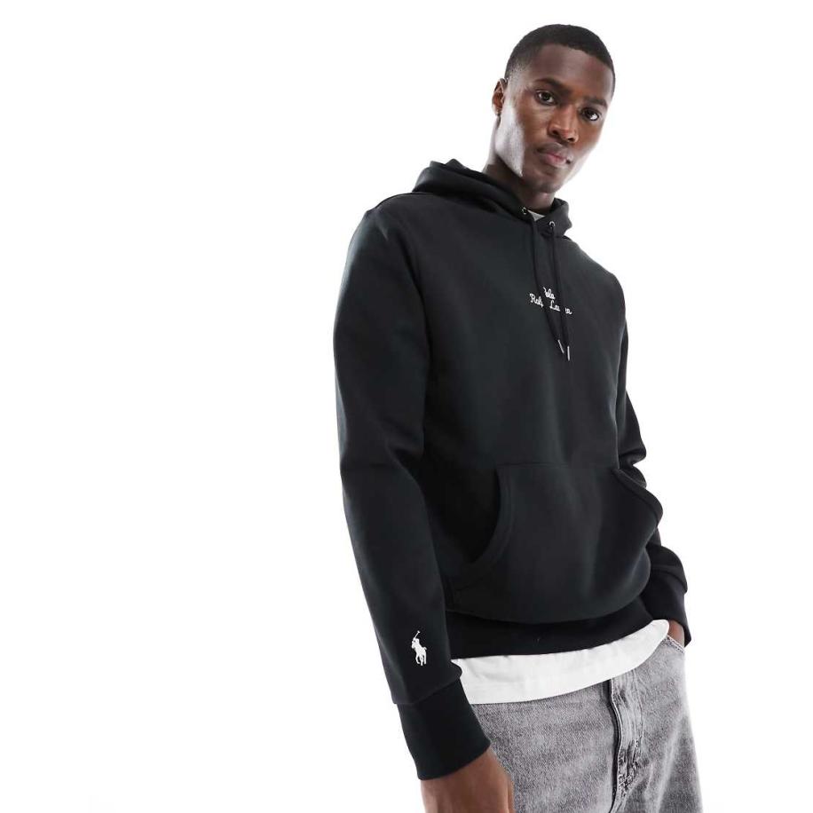 Polo Ralph Lauren - Dubbelgebreide hoodie met logo in het midden in zwart Zwart